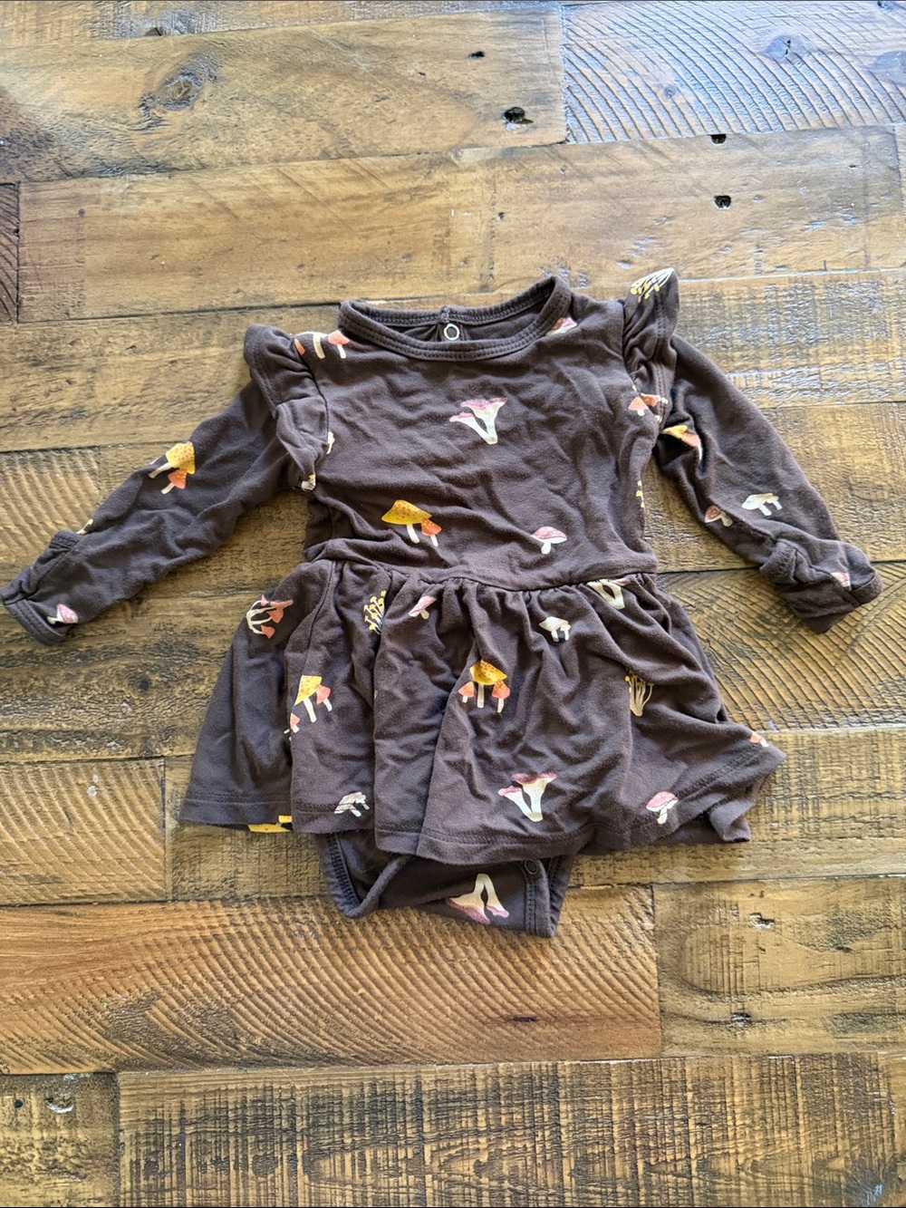 Kyte BABY Brown Long-Sleeve Mushroom Print Dress